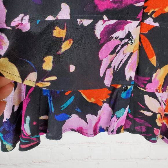 Habitat Clothes To Live In Button Up Shirt XL Floral Splash Ruffle Long Sleeve - Picture 5 of 11